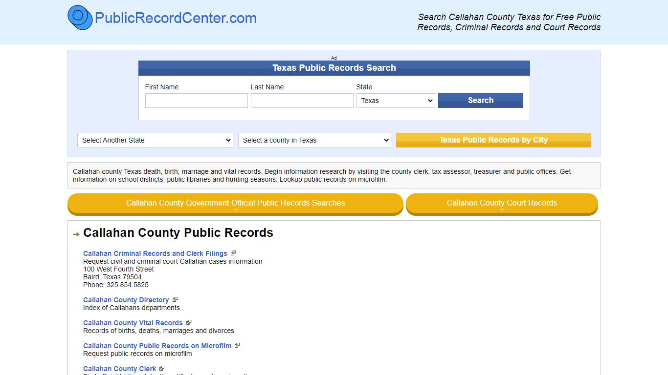 Callahan County Texas Free Public Records - Court Records - Criminal ...
